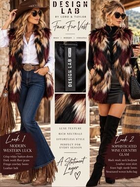 Design Lab Lord & Taylor Patchwork Faux Fur Vest Size S/M